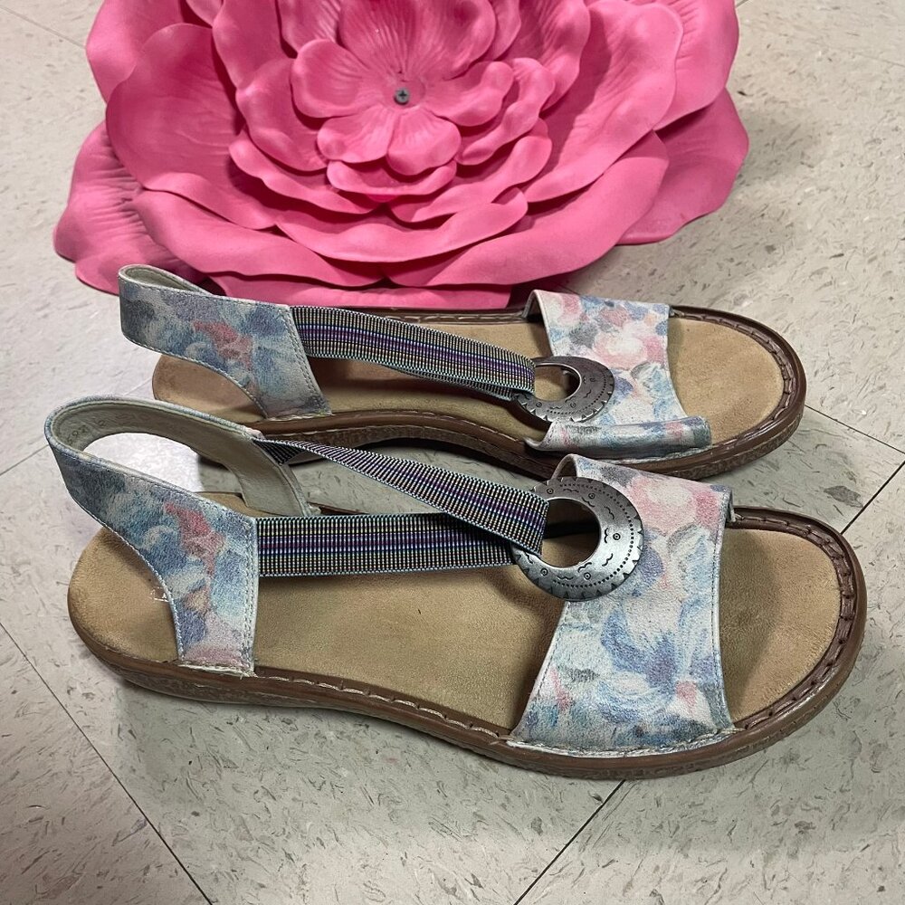 RIEKER‎ Sandals Sz 42 (US 11) Regina Rare Floral Water Color Edition Slingback